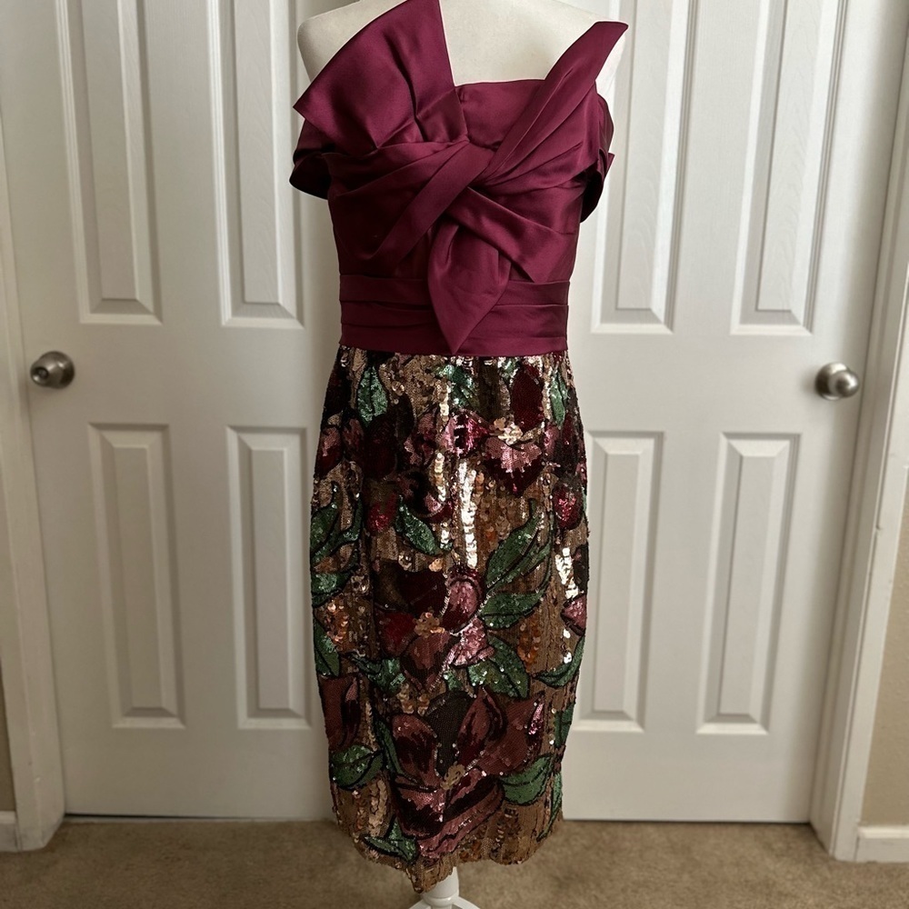MARCHESA NOTTE Bardot-Style Floral Embellished Dress Size 10 - Picture 4 of 8